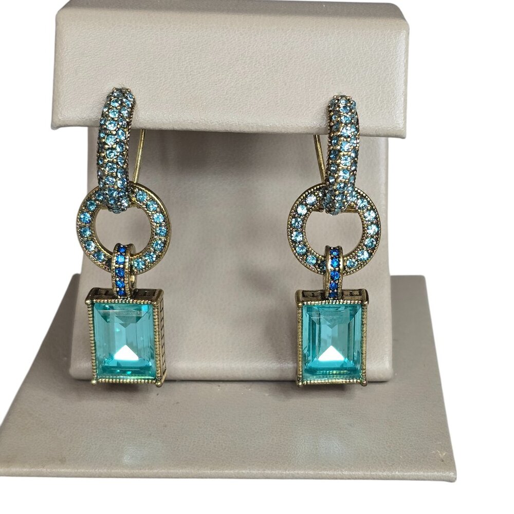 Heidi Daus Vintage Blue Crystal Gold Tone Earrings